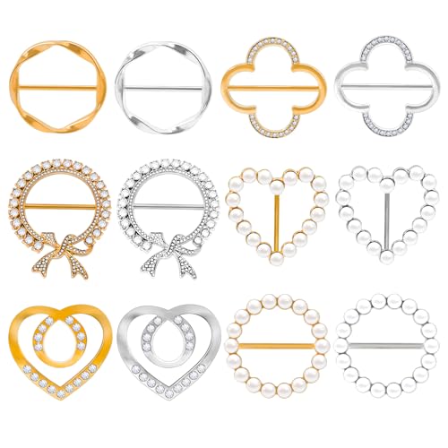 Image of 12PCS Scarf Ring Clip, T-shirt Ties Clips /Rhinestone Scarf Buckle /Clothes Corner Knotted Button for Dress Sweater Scarves T-Shirt Waist Cinch Tie Brooch Clothes Accessories