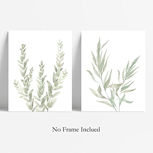 Howwii Botanical Boho Bathroom Decor Wall Art Prints, Unframed Sage Green Plants Decor For Bedroom|Office, Minimalist Eucalyptus Leaves Watercolor Art Prints, Set Of 4 Pictures, 8"X10" No Frames #TOP3