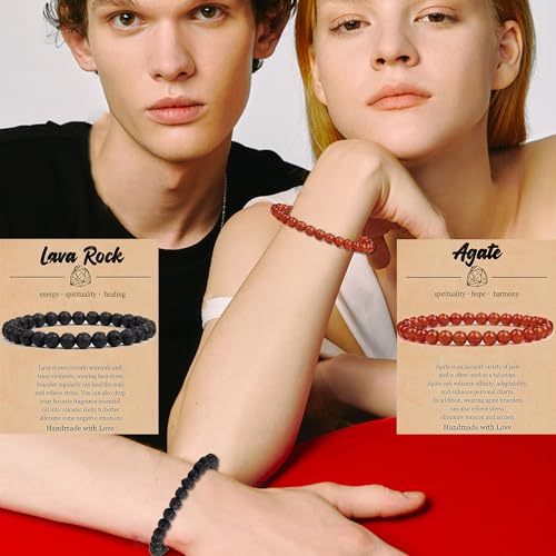 12 PCS 6mm Semi-Precious Gemstone Beaded Bracelets Natural Crystal Bracelets for Women Men, Round Gemstones Stretch Bracelet, Yoga Bracelets Jewelry Gifts3