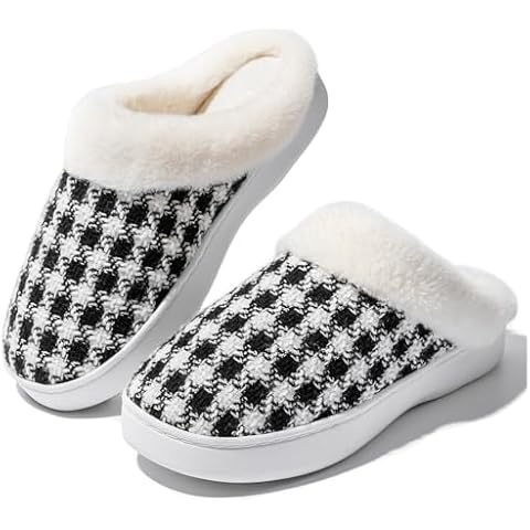 UBFEN Women House Slippers Soft Comfortable Slip on Bedroom Furry Shoes Non-Slip Indoor Outdoor Winter Warm Size 9-10 Black Cover