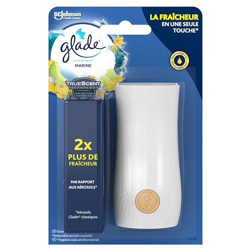 Glade Touch et Fresh Diffuseur - Fraicheur Instantanée - Elimine Les Odeurs - Infusé Aux Huiles Essentielles - Marine - 1 Diffuseur et 1 Recharge