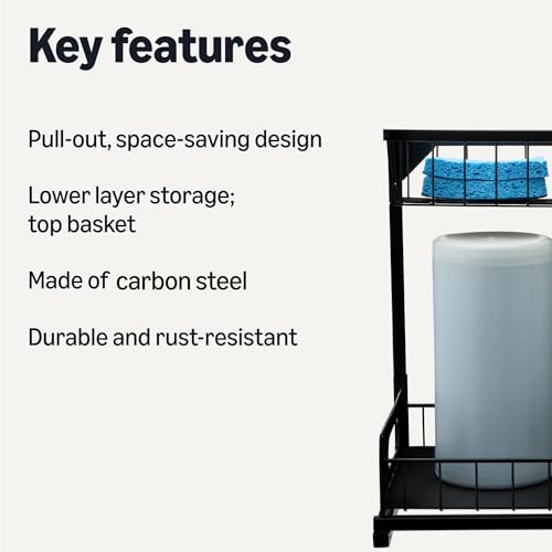 Amazon Basics L-Shape Under Sink Storage Pull Out Cabinet Organizer, Black, Pack of 2 - Image 3