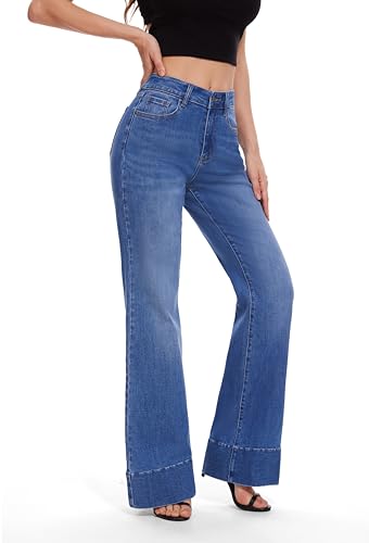 FLYING BANANA Women's Flare High Waisted Bell Bottom Wide Leg Baggy Stretch Denim Jeans2