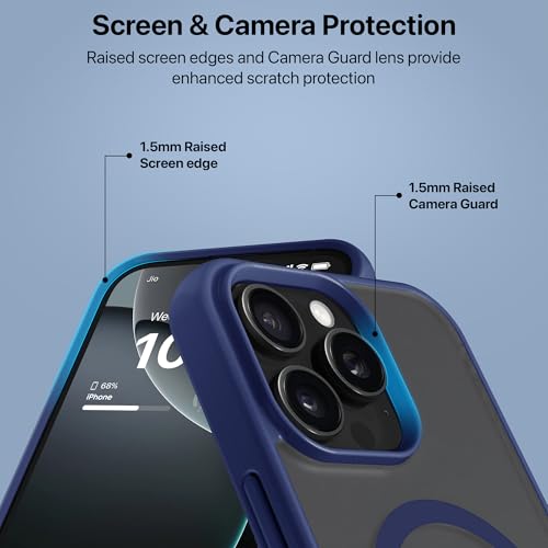 Image of eller sante Zenon Magpro Back Cover Case for iPhone 16 Pro Scratch Resistant Camera Screen Protector TPU Shockproof with Stand Holder Mag-Safe Wireless Charging- Blue