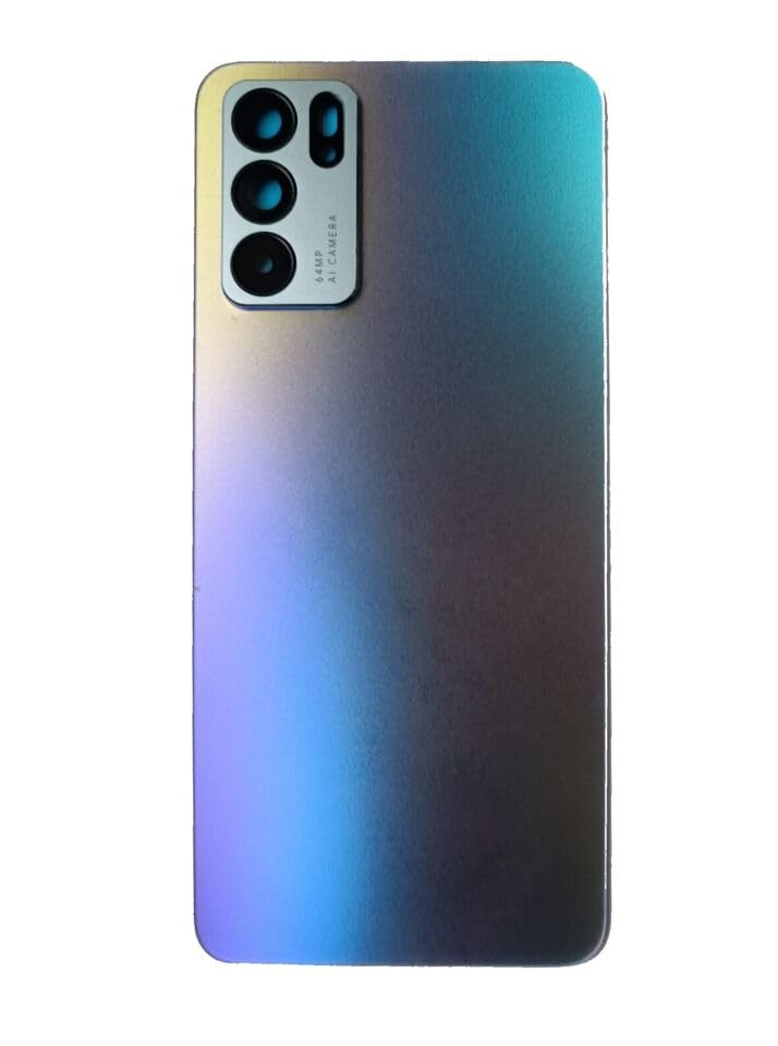 Copri Batteria + biadesivo + lente compatibile con OPPO RENO 6 5G PEQM00 CPH2215 CPH2251 Ricambio Vetro Posteriore Back Cover Retro Scocca adesivo + lente con cornice (BLU)