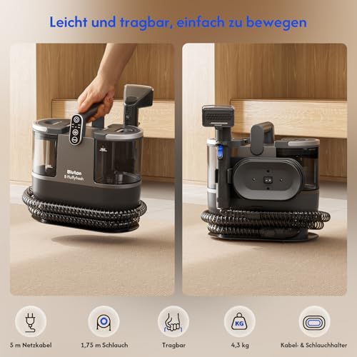 Blutan B Fluffyfresh Waschsauger, Dampfreiniger, Polsterreiniger-Gerät für Sofa, Teppich, Fenster, Auto, Nass-Trocken-Sauger, 15 kPa, schnelltrocknend, mit heißem Wasser viel Zubehör, 1,6l Wassertank