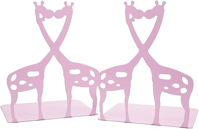 Cute Cartoon Giraffes Kissing Shape Bookends Metal Book Ends Books Holder Desk Organizer for Kids Gift Home Office Decoration
