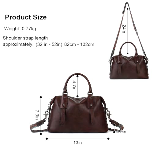 Image of Leather Handbag for Women, Genuine Leather Purses Retro Mandela Crossbody Handbag Tote Bag