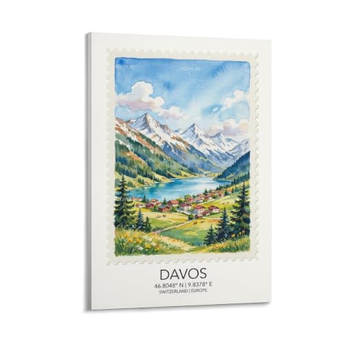 Poster voyage aquarelle Davos art mural vintage pour sublimer mur vide 30x45