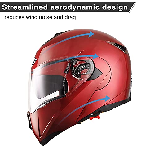 Ahr Motorcycle Helmet Dual Visor Modular Flip Up Full Face Helmet Dot Approved Helmet Run-M For Adult Motorbike Street Bike Moped Racing (Red, Xl) #TOP4