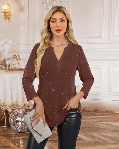 Image of Timeson Women's Short Sleeve V Neck Blouses Shirts Floral Double Layers Mesh Tunics Tops
