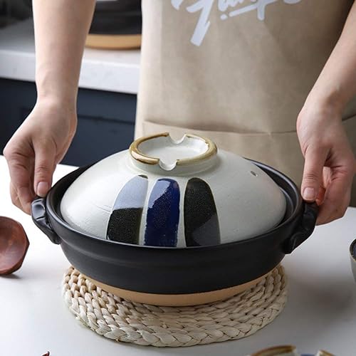 MGHRUE Olla Caliente De Cerámica Japonesa Donabe Colorida, Cazuela Resistente Al Calor con Tapa, Olla De Barro Redonda Pequeña, Olla Arrocera para Guisos, Sopas Y Fideos,1700ml