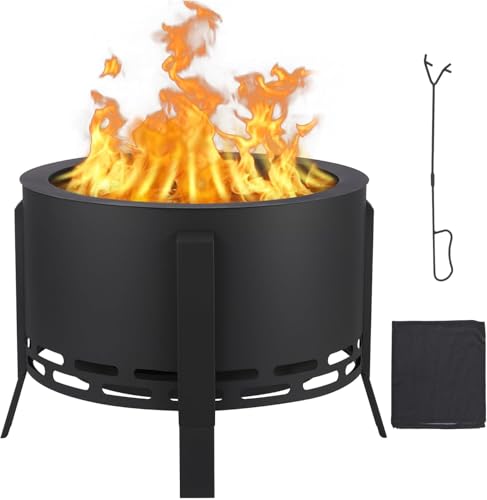 Garvee 26 in Smokeless Fire Pit with Ash Tray Base Smokeless Outdoor Fire Pits with Adjustable Foot&Fire Poker Firepit with Dust Bag Outdoor Firepits for BBQ Bonfire Camping