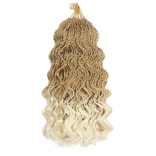 Wavy Senegalese Twist Crochet Braids 6packs/lot 14Inch 35Strands/Pack Synthetic Crochet Hair Curly Twist Braiding Hair (14 Inch, T27/613#)