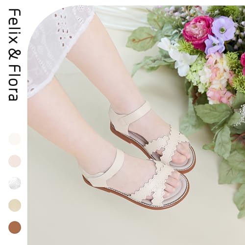 Image of Felix & Flora Toddler Girl Sandals - Little Girl Easter Dress Shoes Lightweight Open Toe Beach Holiday Flats
