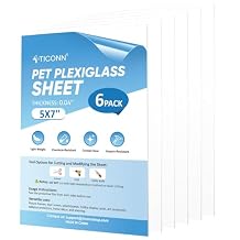 TICONN 6PK 5" x 7" PET Plexiglass Sheets, Clear Plastic Sheet, Easy to Cut Thin Flexible PET Plastic Sheeting Panels for DIY Art Projects, Crafts, Picture Frames, Signs