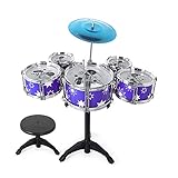 TWFRIC Kids Drum Set 9 Pieces Toddlers Drum Kit Jess Drum Set for Kids Little Rockstar Drummer Drum Set for Children Boys Girls (Blue)