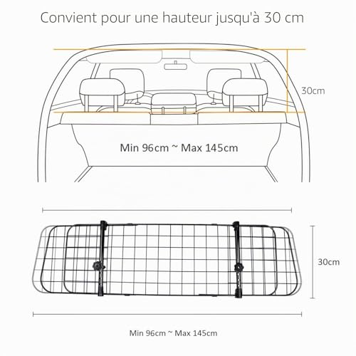Nobleza - Clôture de Voiture pour Protéger Les Animaux Domestiques,Barrière de Voiture Universelle Extensible Barrière de Sécurité pour Chien Grille, 96-145x30cm – vue 2