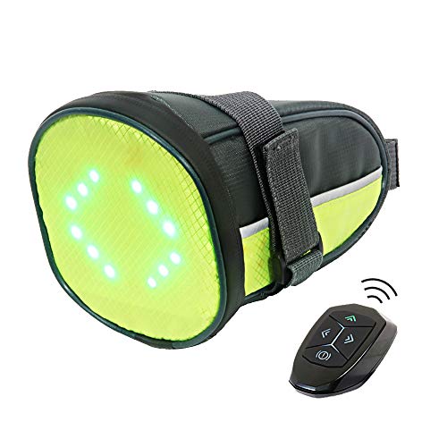 ECEEN LED Cycling Saddle Bag Bicycle Under Seat Bag with Reflective Turn Signal Direction Indicator Light & Wireless Remote Control Durable Rechargeable Lightweight Waterproof for Safe Riding (Green)