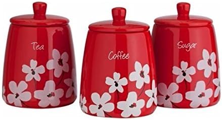 Contemporary Scatter Floral Stoneware Storage Jars - Red.