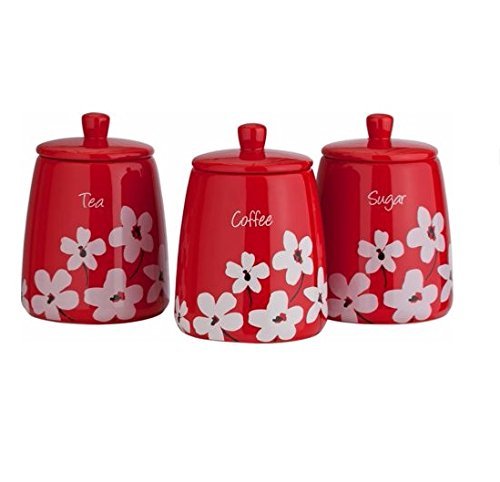 Contemporary Scatter Floral Stoneware Storage Jars - Red.