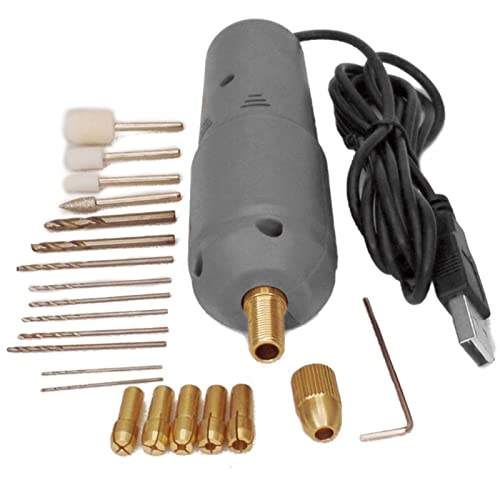 Mini furadeira elétrica usb cinza com brocas para resina plástica madeira polímero argila pingente d