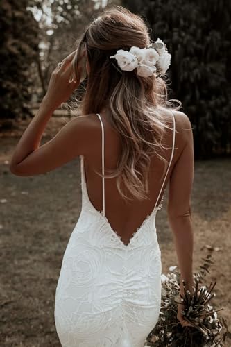 Beach Mermaid Wedding Dresses for Bride 2025 Lace Appliques V Neck Long Boho Bride Dress with Train4