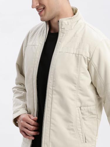 Image of SHOWOFFFF Men Solid Bomber Jacket | Mock Collar Full Sleeves Nylon Jacket for Mens | Slim Fit Regular Length Jacket for Men's
