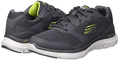 Skechers Men's Low-Top Trainer Sneaker, Charcoal Leather Mesh Pu Trim, 10 #TOP6