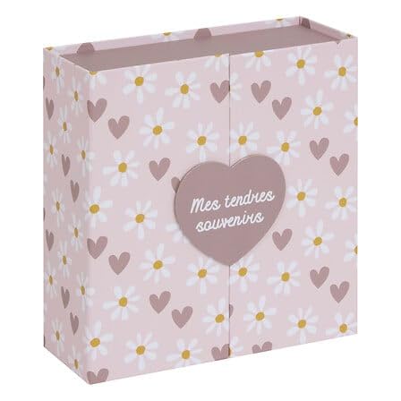 Coffret de naissance souvenirs cœurs 9 tiroirs - Rose