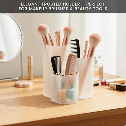 Image of Clear Pencil Holder for Desk | 3 Compartment Organizer Desk Cute Pen Holder | Hexagonal Shape Pencil Cups for Classroom, Offices, Teacher Desks | Multipurpose Make up Organizers and Storage Accessory