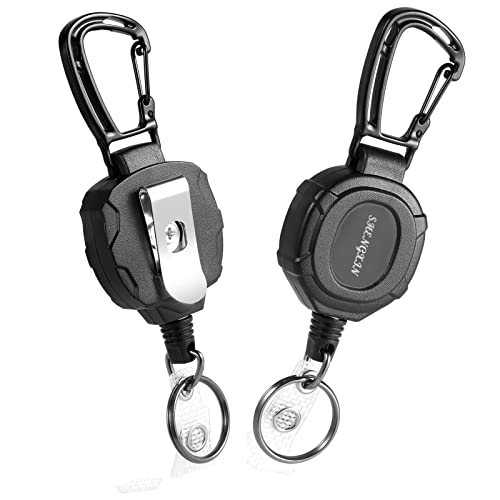 SHENGXIN 2 Pack Retractable Keychain Heavy Duty Carabiner Badge Holder, Tactical ID Badge Reel with 32â Steel Retractable Cord, 8.0 OZ - Image 3