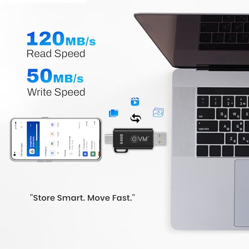 Image of EVM EnXO 64GB OTG Flash Drive USB 3.2 Gen 1 | Versatile Dual USB Type-C & Type-A Connectors | Rapid 120MB /s Read| Smartphone Laptop Tablet Smart TV | Plug & Play | 10 Years Warranty (ENXO /64GB)