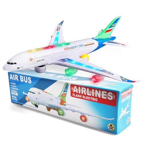 VYKOBLO Aeroplane Toy with Bump & Go Flashing LED Lights and Sound Kids Airplane Toy for Boys Ages 312 Birthday Gifts (Blue)