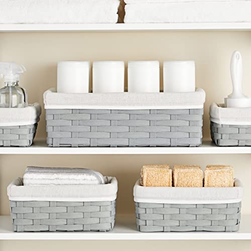 5 Piece Grey Wicker Baskets With Cloth Lining For Storage, Lined Bins For Organizing Closet Shelves (3 Sizes) #TOP3