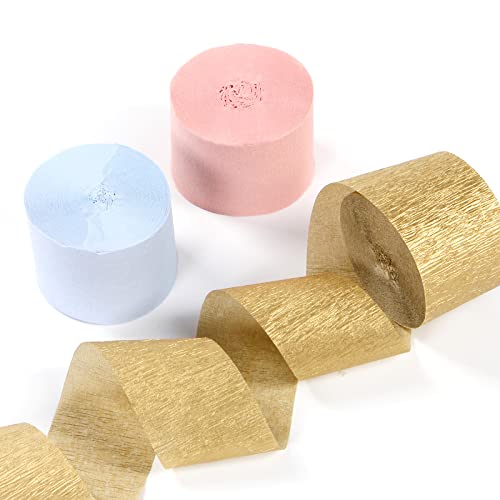 Image of Pink-Blue Gender-Reveal Party-Decorations Streamers - 9 Rolls Wedding Bachelorette Engagement Crepe Tissue Paper Streamer Birthday Baby Bridal Shower Garland Decor Panduola