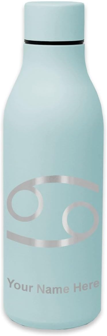 LaserGram Double Wall Stainless Steel Water Bottle, Zodiac Sign Cancer, Personalized Engraving Included