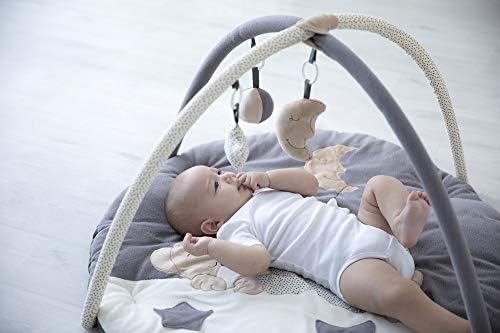 MiniDream Jumbo Baby Play Gym, Playmat for Baby with Detachable Toys, Rattle and Baby Safe Mirror, Baby Sensory Tool Padded with Soft Velvet for Infants and Newborn: Moon and Star Design