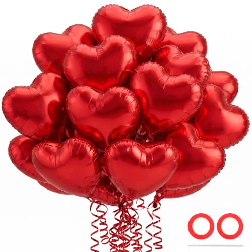 Image of 36 Pcs Red Heart Balloons,18 Inch Heart Foil Balloons Valentine Balloon for Wedding Engagement Party Valentine Day Decorations