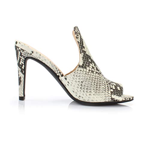 Dunion Women's Brody Comfortable Peep Toe Stiletto High Heel Dress Slip On Mules,Black/White Snake,7 M Us #TOP2