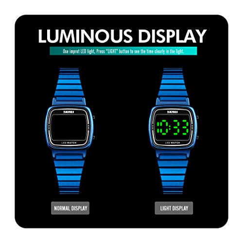 Digital Watch Womens Thin Gold Stainless Steel Watch Backlight Timer Waterproof Alarm Clock LED Sports Watch (Led Gold)4