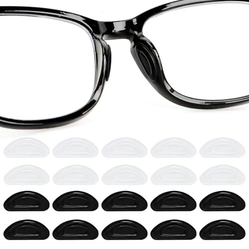 Eyeglass Nose Pads, Anti-Slip Silicone Nose Pad for Glasses, Non Slip Soft Adhesive Sunglass Replacement Sticky Nosepads Cushion for Plastic Frames Eyeglasses Glasses Sunglass 1 mm (5-Black & 5-Clear)