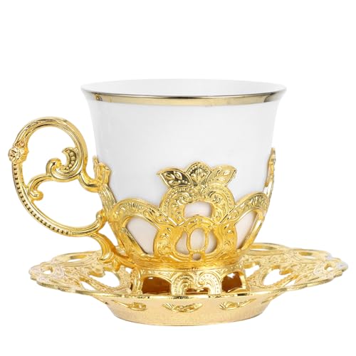 TOMETURE Turkish Coffee Cups Set 80Ml Cappuccino Cups with Saucer Vintage Embossed Design for Espresso and Tea Lovers