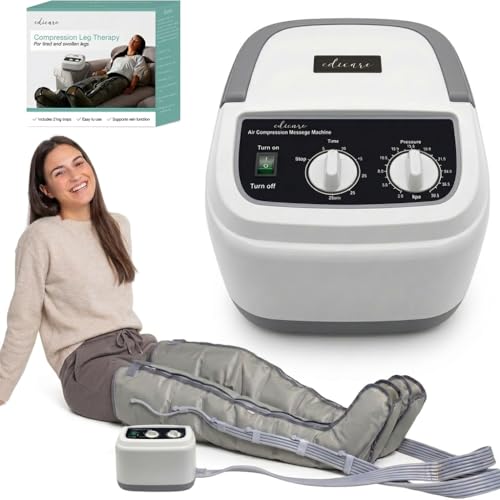 Edicare, Pressoterapia per Casa, Linfodrenaggio, Professionale, Apparecchio Massaggiatore, Gambe e Piedi, Anticellulite, 6 Camere d’aria (Dispositivo e gambali)