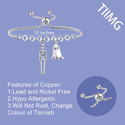 Image of TIIMG Skeleton and Ghost Charm Bracelet scary movies themed Gifts (Skeleton Ghost)