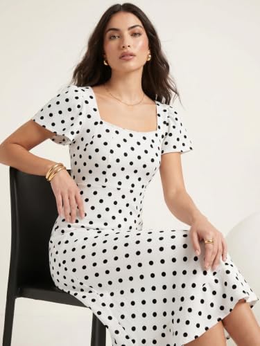 Image of Selvia Women's Polka Dot Short Sleeve Midi Western Dress