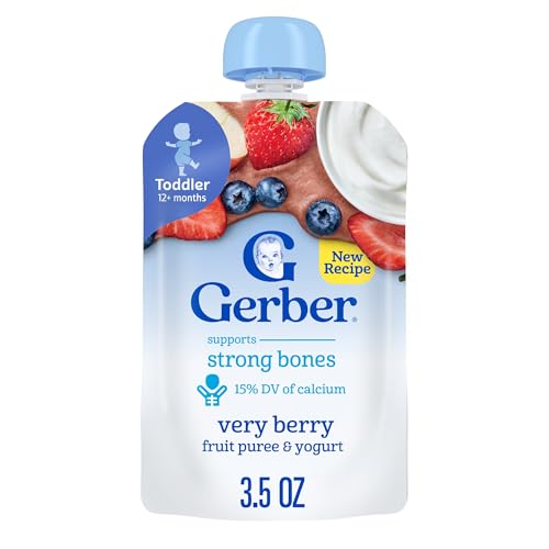 Gerber Toddler Food, Very Berry, Fruit Puree and Yogurt Pouch. No Added Sweeteners, 12PK