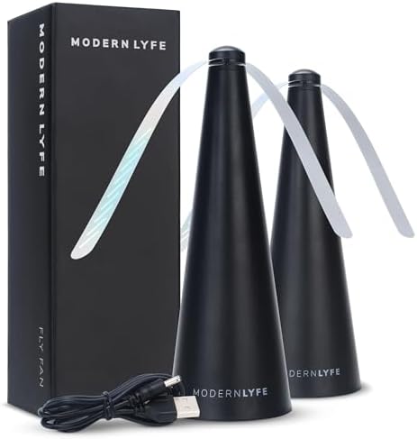Fly Fans for Tables by Modern Lyfe - AA Battery & USB Powered - Fly Swatter Outdoor Camping Accessory, Bug Fan Keeps Flies Away (2 Pack Black (Rechargeable)) - 1