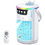 4 IN 1 Portable Air Conditioner, Mini Air Conditioner with 3 Mist Levels & 3 Speeds, 1200ML Mini Evaporative Air Coolers for Bedroom Nightstand Office Dorm, Quiet, Timer