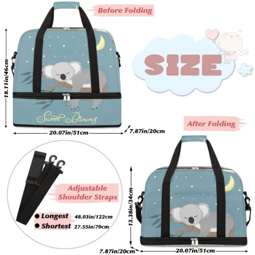 Cute Sleeping Koala Bear Foldable Travel Duffel Bag Tote Carry On Luggage Sport Duffle for Women Men Gym Bag Overnight Weekender Bags with Shoe Compartments & Shoulder Strap2